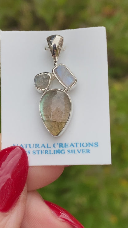 Labradorite, Moonstone Pendant .925 Sterling Silver