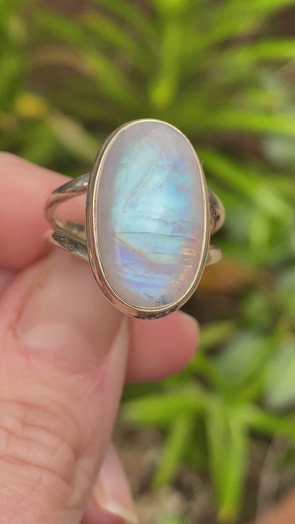 Rainbow Moonstone Ring, Size 8