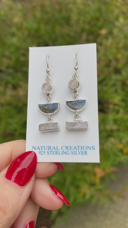 Labradorite, Moonstone Earrings .925 Sterling Silver