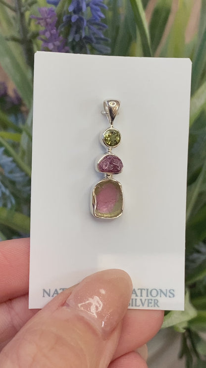 Watermelon Tourmaline Pendant, .925 Sterling