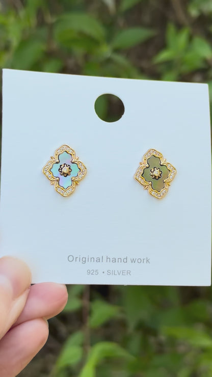 Vintage Inspired Abalone Earrings, Gold
