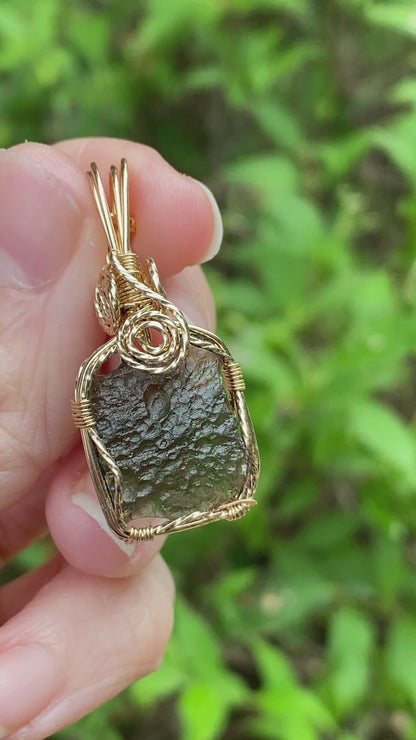 Moldavite Pendant Necklace, 14k Gold Fill