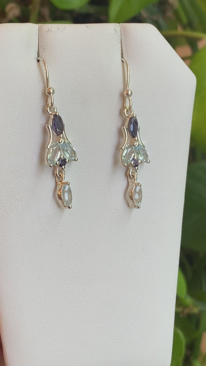 Iolite and Blue Topaz Earrings, Sterling Silver