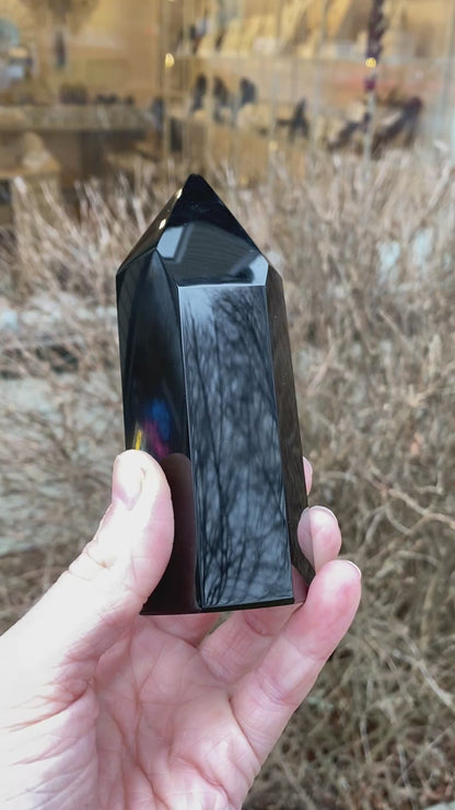 Natural Black Obsidian Tower