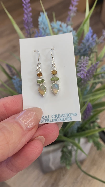 Ethiopian Opal, Peridot and Citrine Earrings, .925 Sterling