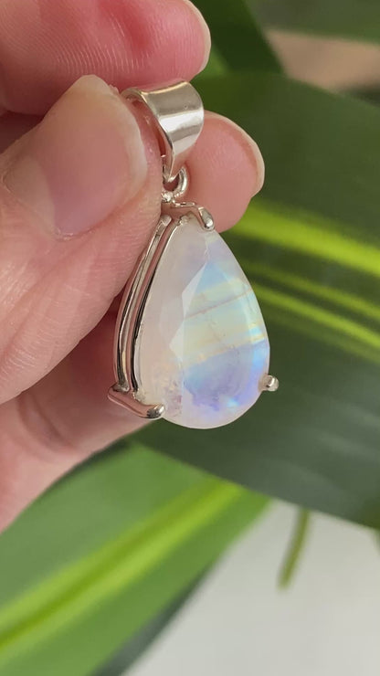 Rainbow Moonstone Pendant, .925 Sterling Silver