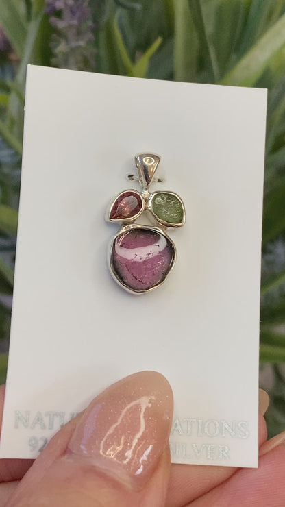 Watermelon Tourmaline Pendant, .925 Sterling