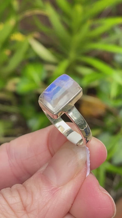 Rainbow Moonstone Ring, Size 9