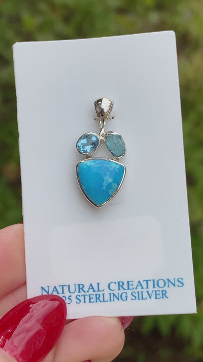 Turquoise, Topaz Pendant .925 Sterling Silver