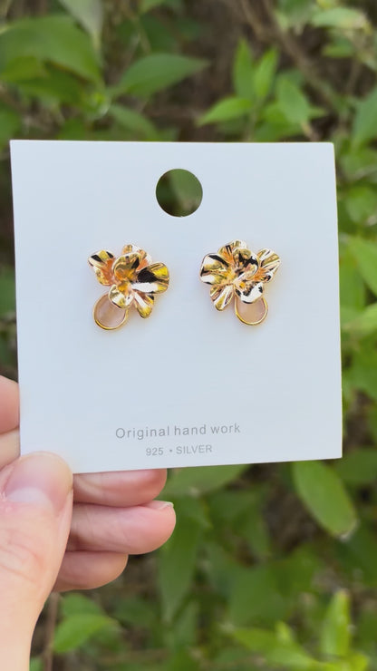 Floral Cat's Eye Earrings, Gold