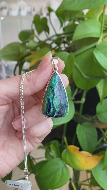 Azurite, Chrysocolla, Malachite Pendant, Sterling Silver