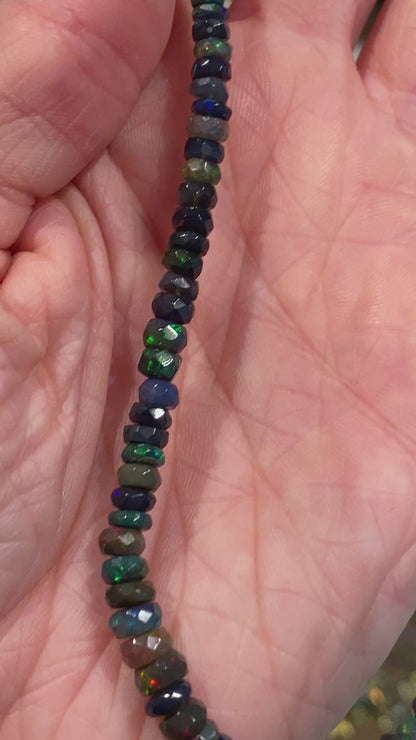 High Fire Black Opal Necklace, Stayish Mine