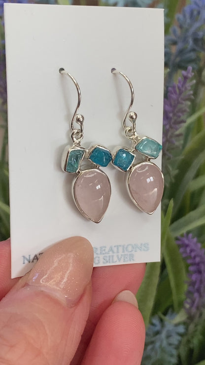 Rose Quartz, Apatite Earrings, .925 Sterling