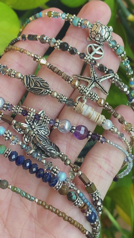 Stone, Crystal and Charm Anklets, Handmade in Wisconsin