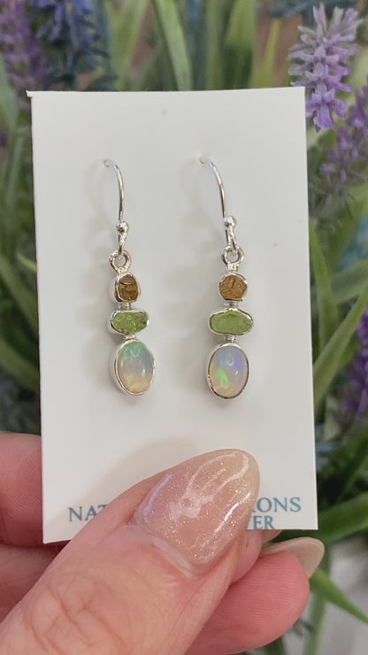 Ethiopian Opal, Peridot and Citrine Earrings, .925 Sterling