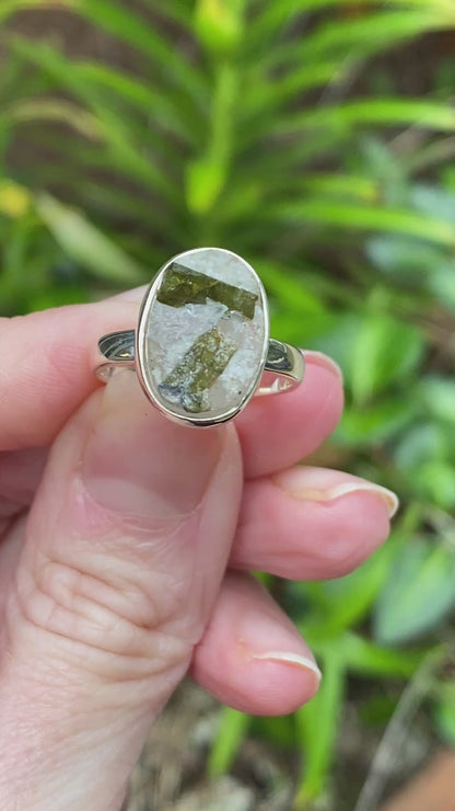 Raw Green Tourmaline Ring, Size 7