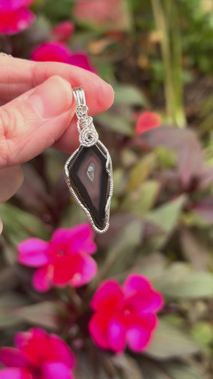 Paribas Polyhedroid Agate Wire Wrapped Pendant, Made in Store