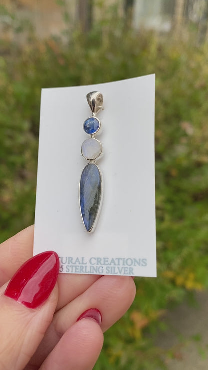 Labradorite, Moonstone, Kyanite Pendant .925 Sterling Silver