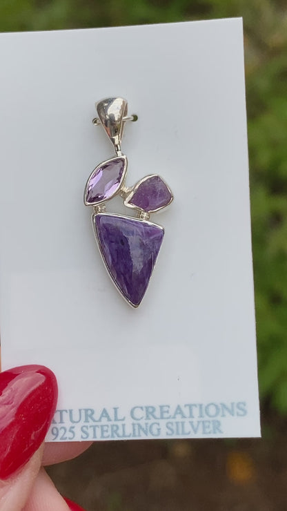 Charoite, Amethyst Pendant, .925 Sterling Silver