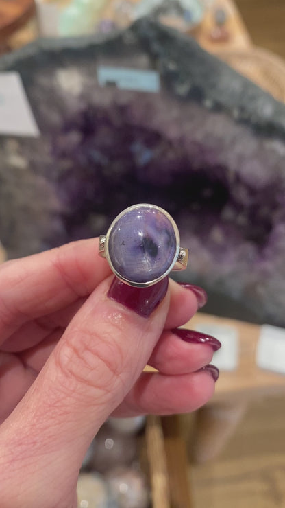 Unique Star Sapphire Ring, Size 7.25, Sterling Silver