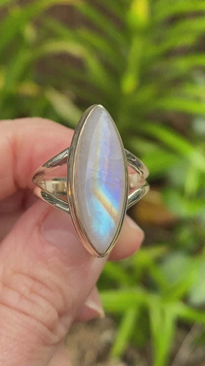 Rainbow Moonstone Ring, Size 7