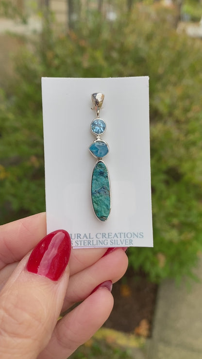 Shattuckite, Topaz, Apatite Pendant .925 Sterling Silver