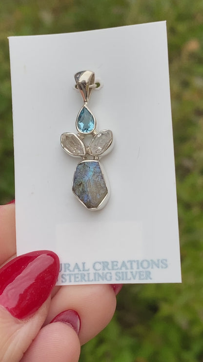 Labradorite, Herkimer Diamond, Topaz Pendant .925 Sterling Silver