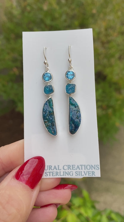 Shattuckite, Topaz, Apatite Earrings .925 Sterling Silver