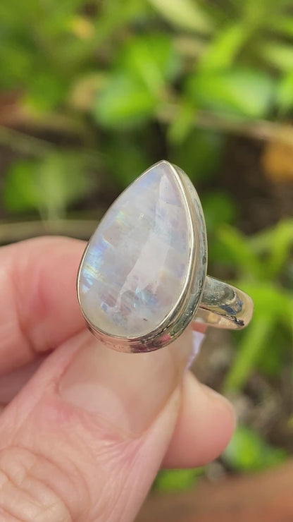 Rainbow Moonstone Ring, Size 6