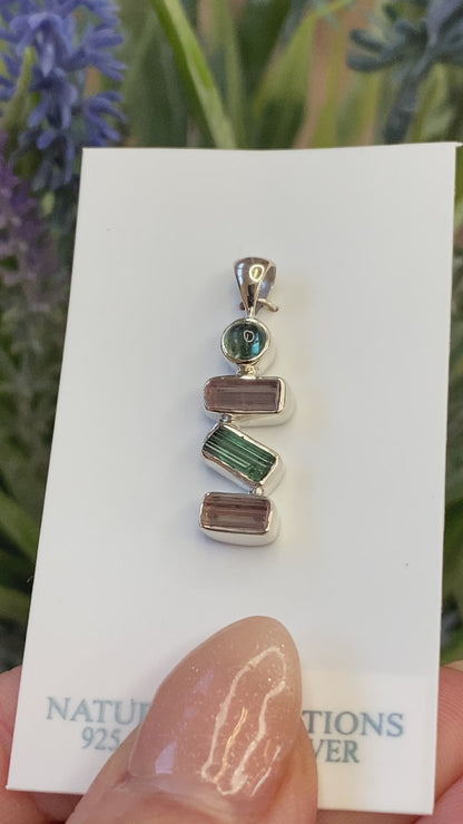 Pink and Green Tourmaline Pendant, .925 Sterling