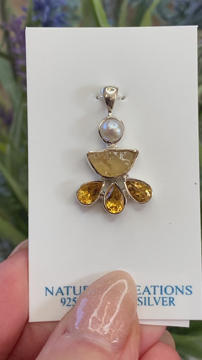 Citrine and Pearl Pendant, .925 Sterling