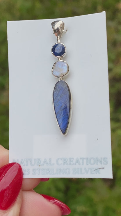 Labradorite, Moonstone, Kyanite Pendant .925 Sterling Silver