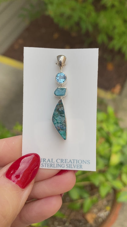 Shattuckite, Topaz, Apatite Pendant .925 Sterling Silver