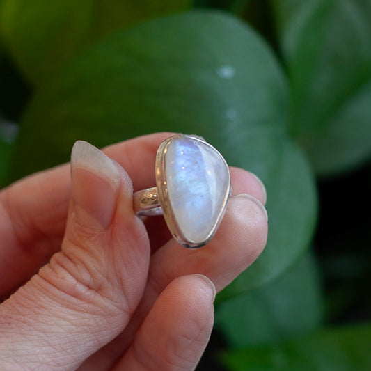 Rainbow Moonstone Ring, Sterling Silver, Size 6.5