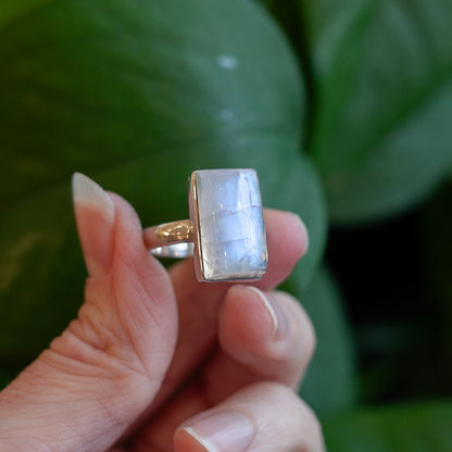 Rainbow Moonstone Ring, Sterling Silver, Size 7
