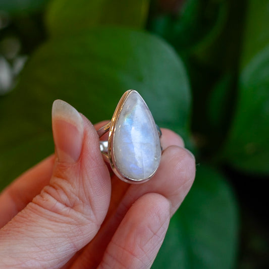 Rainbow Moonstone Ring, Sterling Silver, Size 7