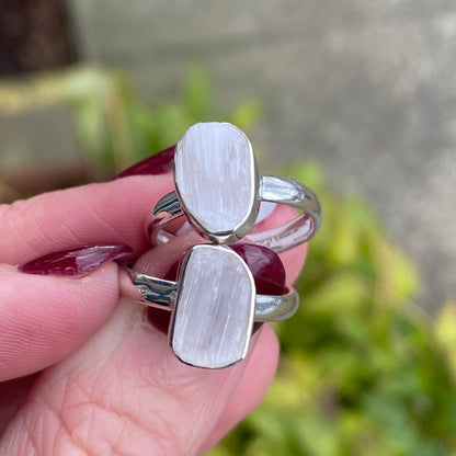 Raw Selenite Ring, .925 Sterling Silver