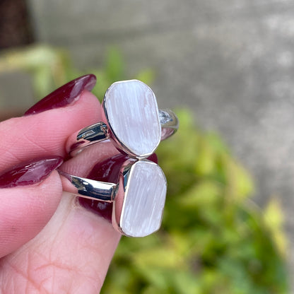 Raw Selenite Ring, .925 Sterling Silver