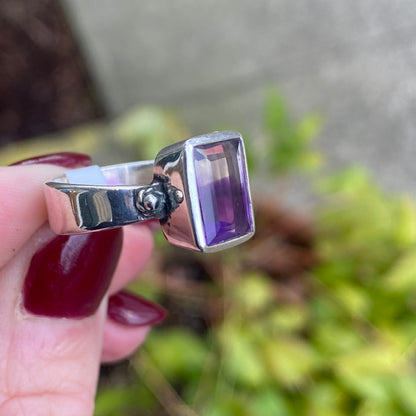 Unique Zoned Amethyst Ring, Size 6.5, Sterling Silver