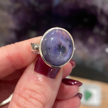 Unique Star Sapphire Ring, Size 7.25, Sterling Silver