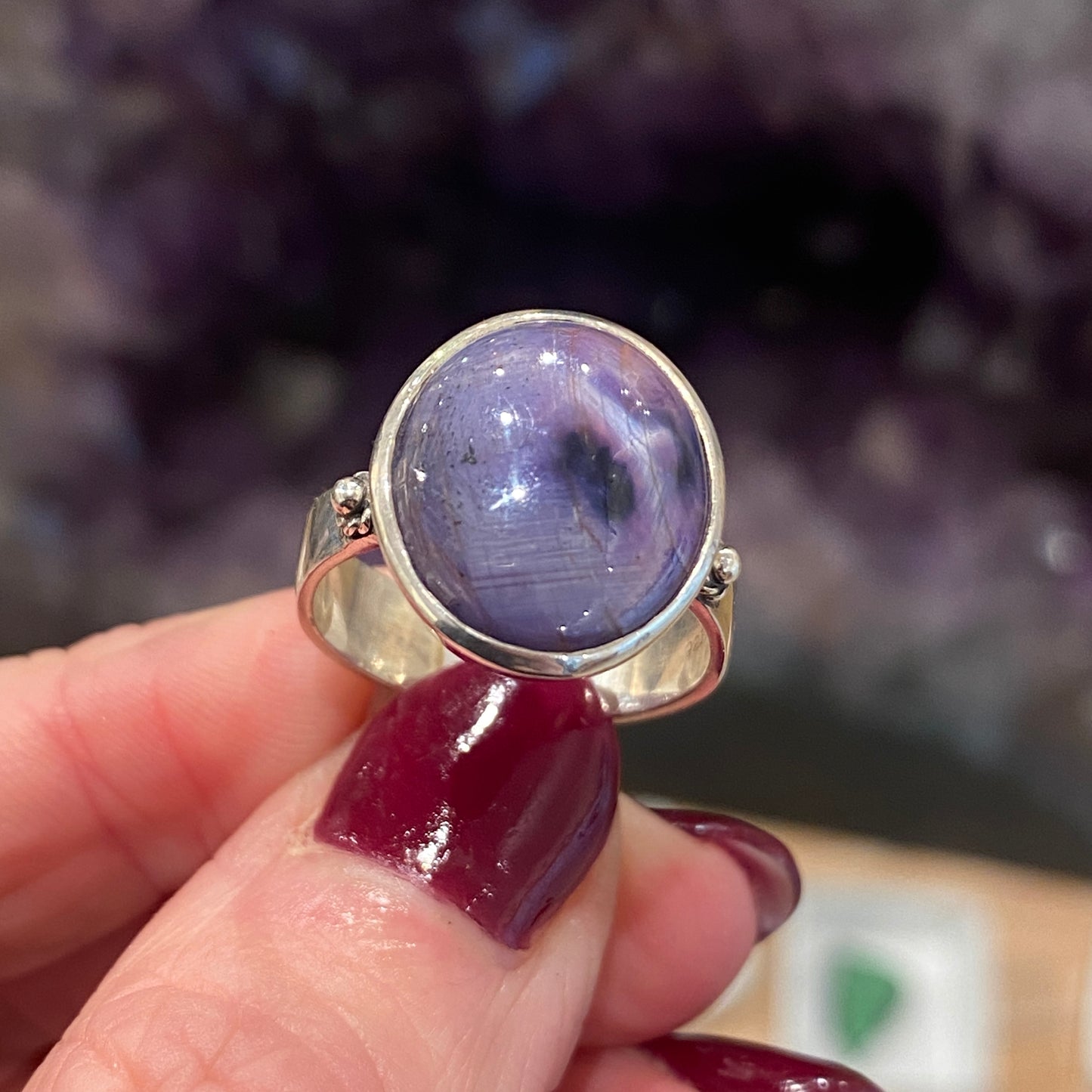 Unique Star Sapphire Ring, Size 7.25, Sterling Silver