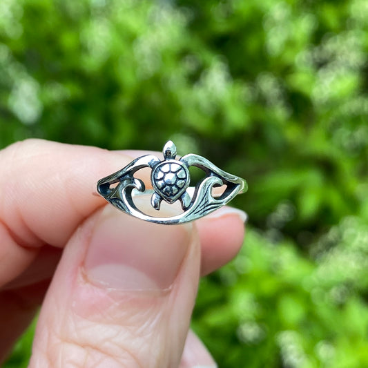 Swimming Turtle Ring, Solid .925 Silver