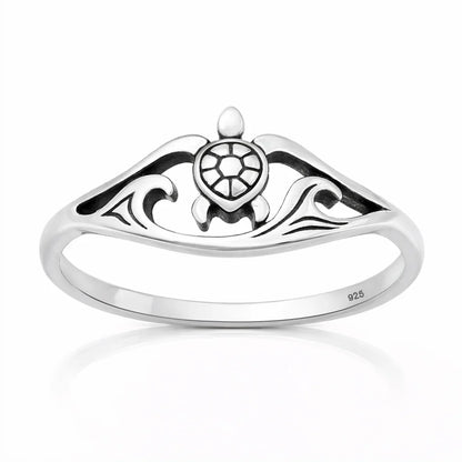Swimming Turtle Ring, Solid .925 Silver