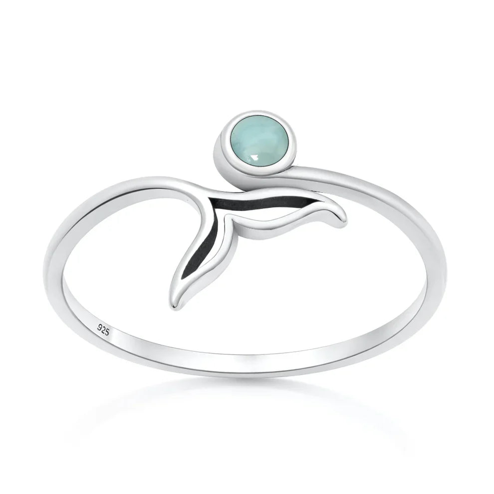 Larimar Whale Tale Ring, Solid .925 Silver