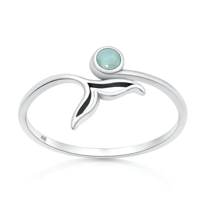 Larimar Whale Tale Ring, Solid .925 Silver
