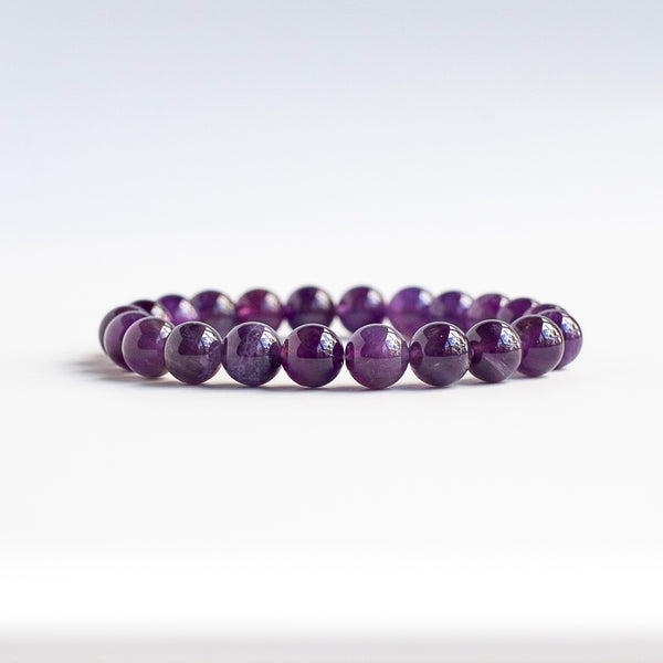 Dark Purple Amethyst Bracelet, 8mm Bead