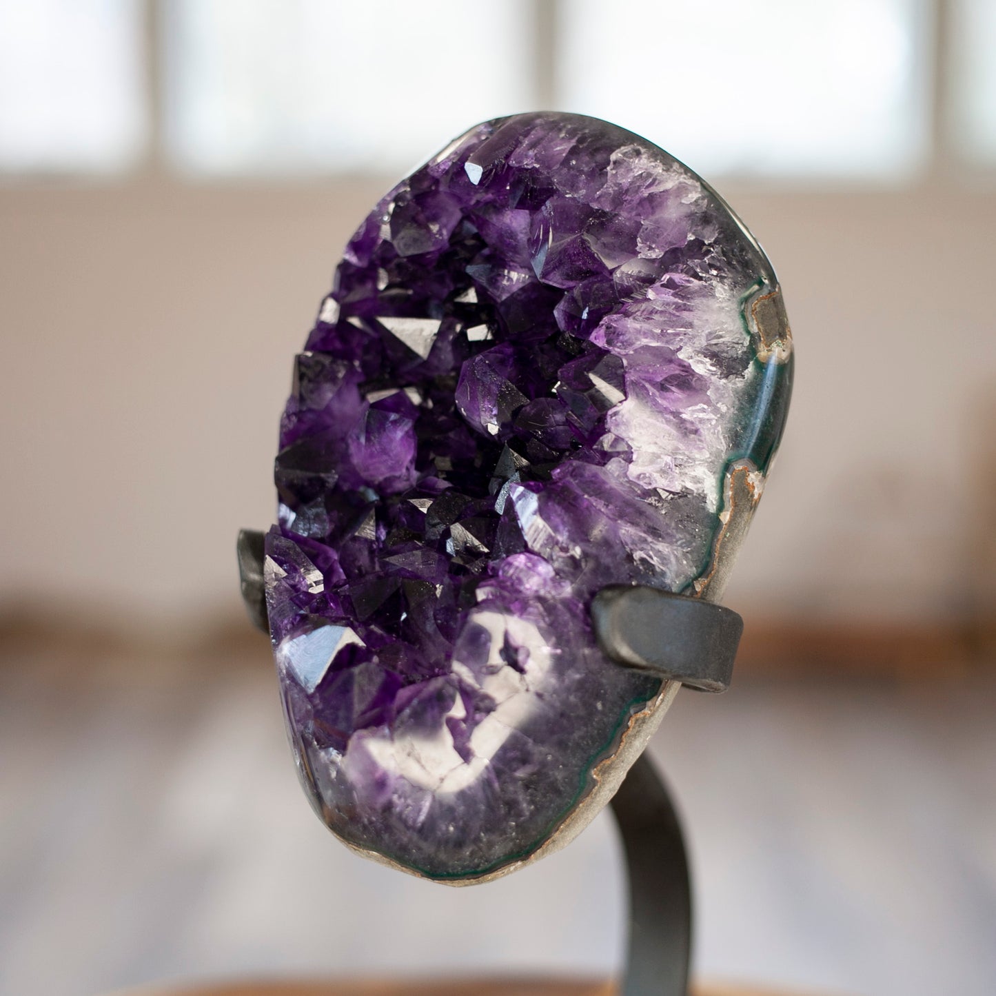 Uruguay Amethyst Crystal With Iron Stand, High Grade Amethyst