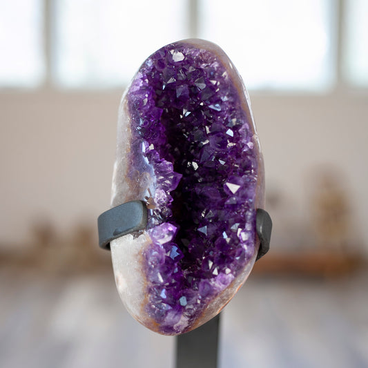 Uruguay Amethyst Crystal With Iron Stand, High Grade Amethyst