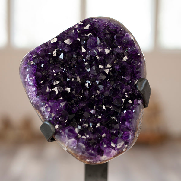 Uruguay Amethyst Crystal With Iron Stand, High Grade Amethyst
