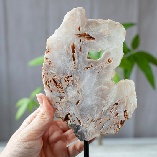 Pink Anhydrite on Stand, Quartz After Anhydrite